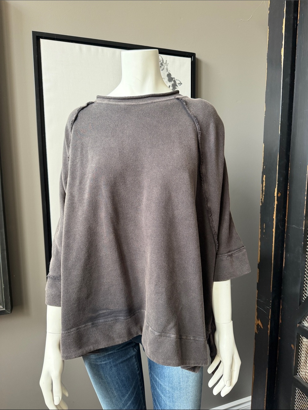 We The Free Washed Gray/ Black Oversized Pullover Sweatshirt